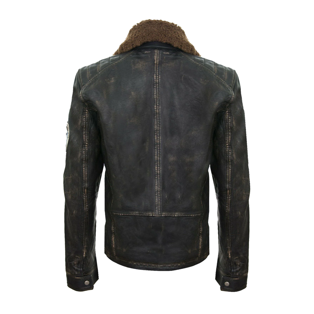 Vintage Style Patched Leather Aviator Jacket