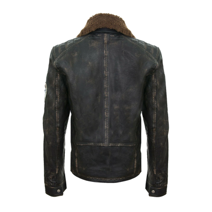 Vintage Style Patched Leather Aviator Jacket