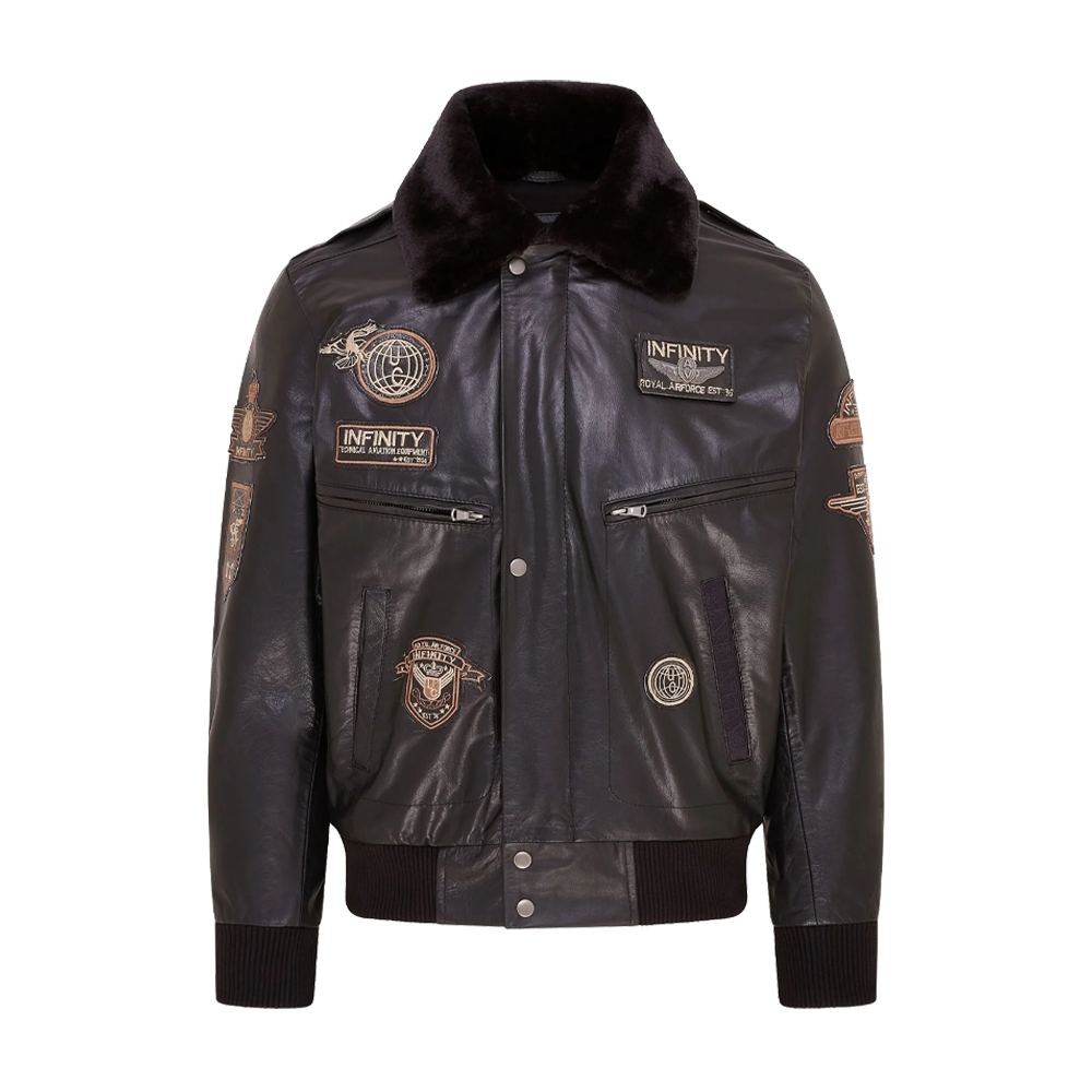 Vintage Patched Distressed Aviator Leather Jacket