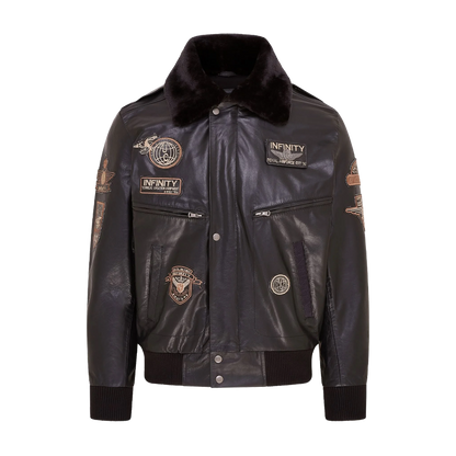 Vintage Patched Distressed Aviator Leather Jacket