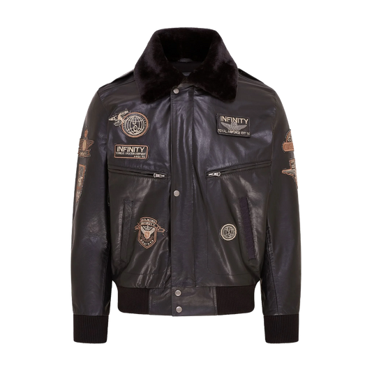 Vintage Patched Distressed Aviator Leather Jacket