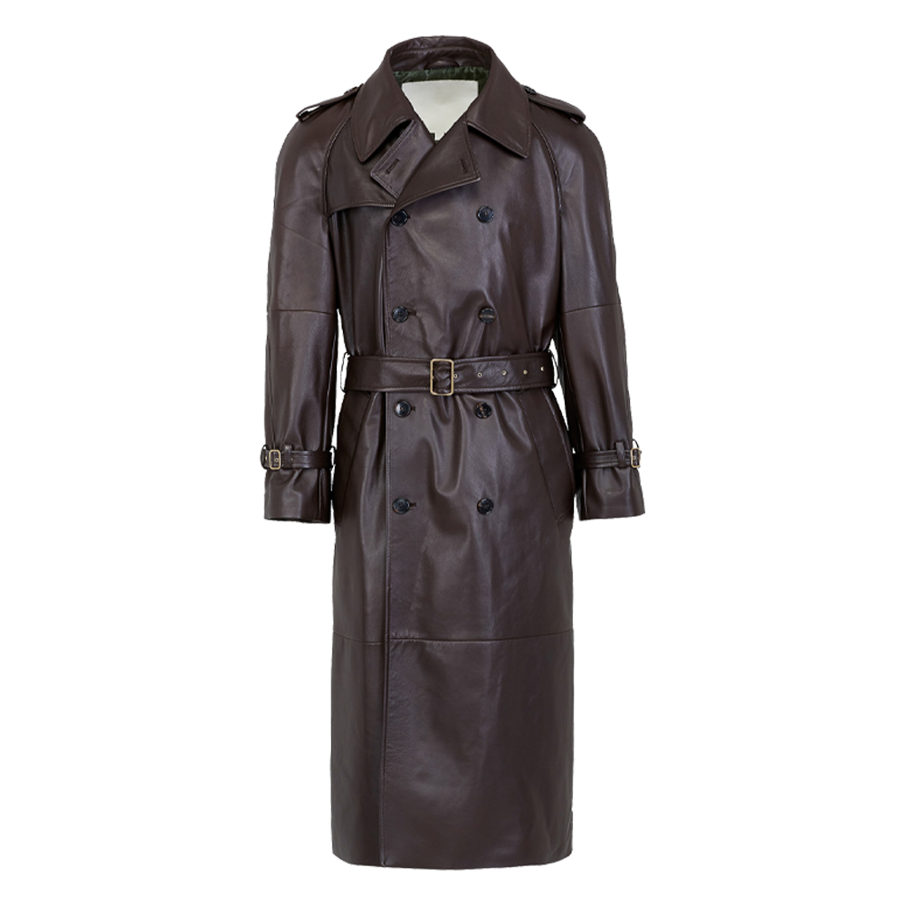 Classic Chocolate Brown Leather Trench Coat