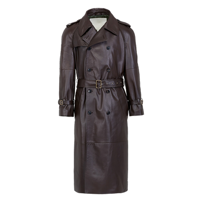 Classic Chocolate Brown Leather Trench Coat