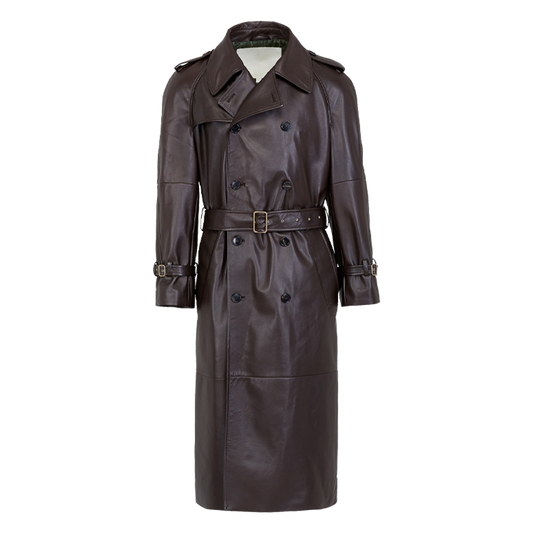 Classic Chocolate Brown Leather Trench Coat