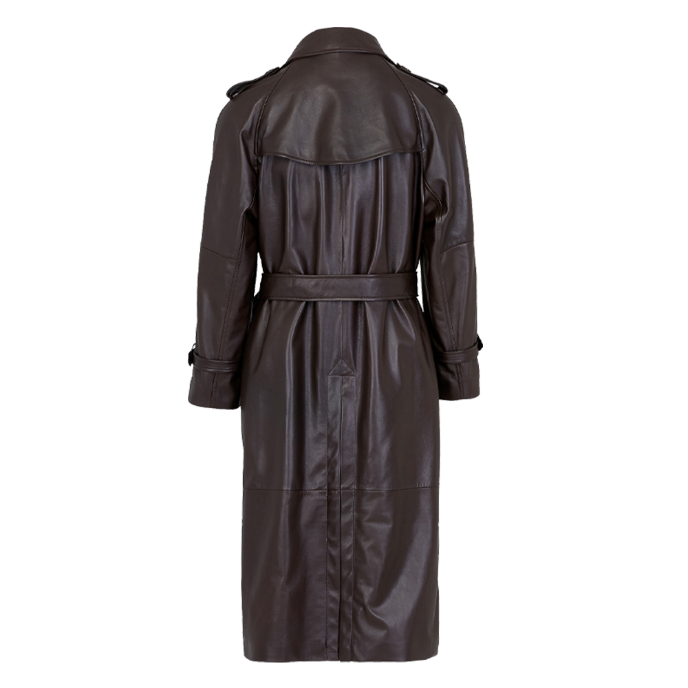 Classic Chocolate Brown Leather Trench Coat