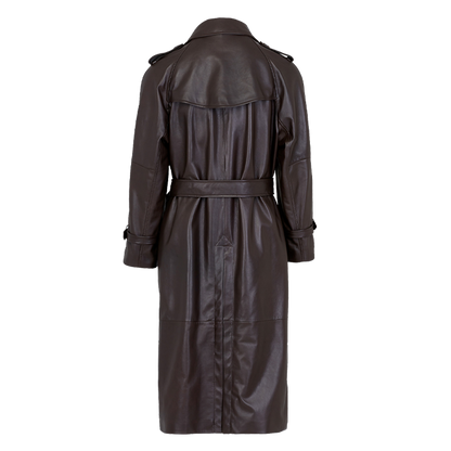 Classic Chocolate Brown Leather Trench Coat