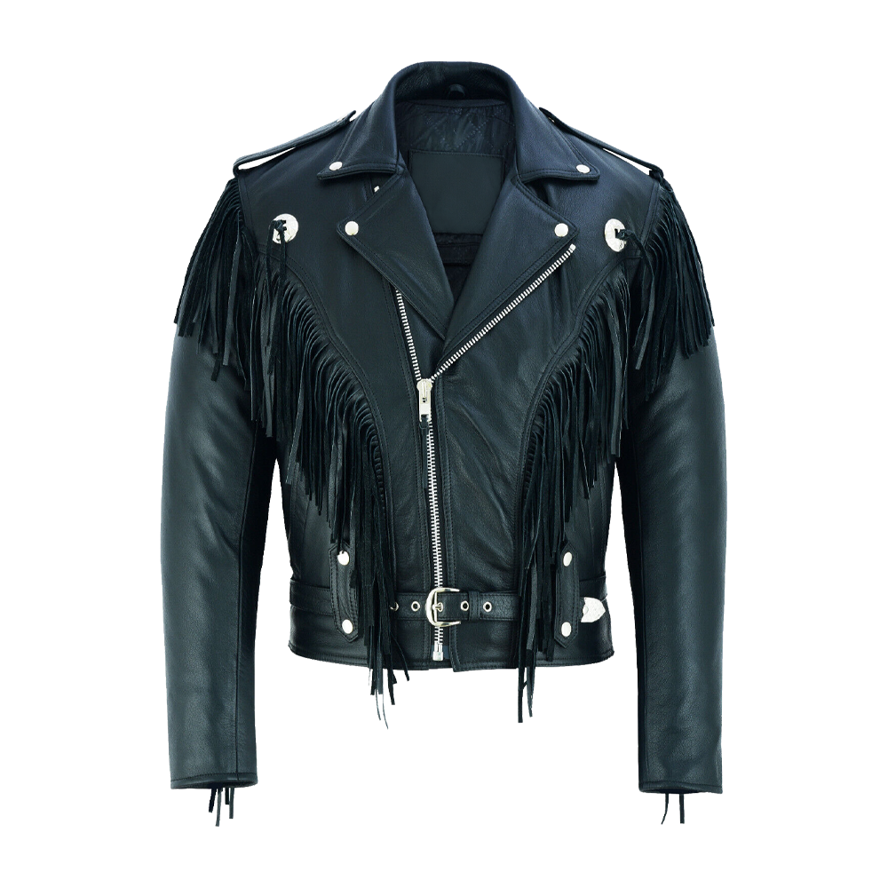 Brown Leather Biker with Fringe Detailing