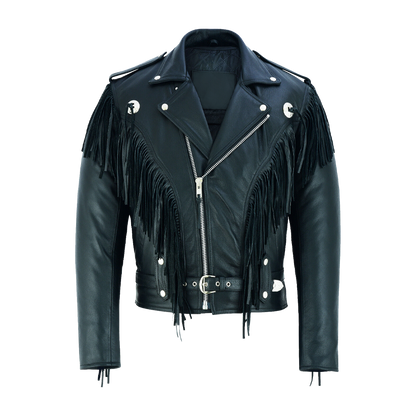 Brown Leather Biker with Fringe Detailing