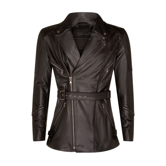 Asymmetrical Mid Length Cross Zip Leather Jacket