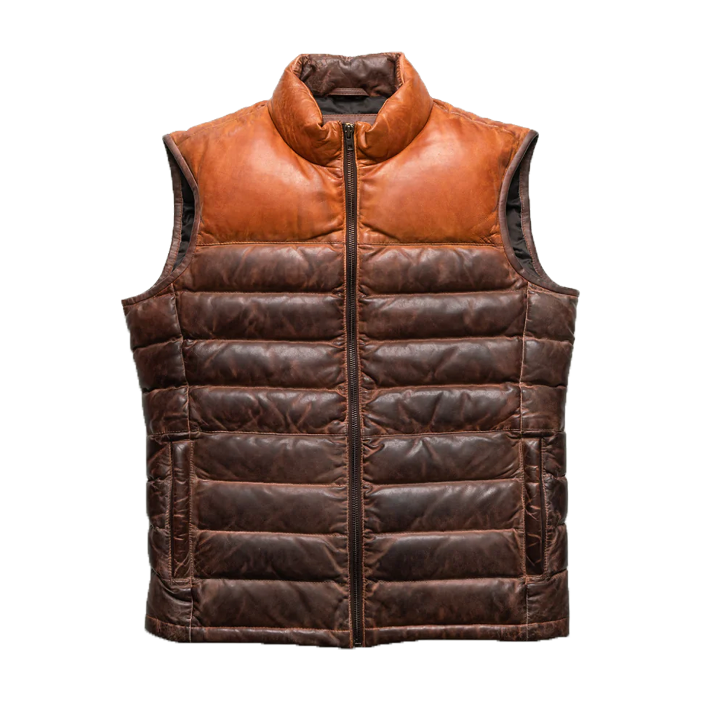 Two-Tone Leather Puffer Vest