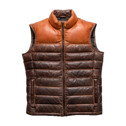 Two-Tone Leather Puffer Vest