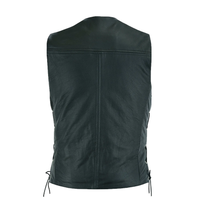 Black Laced Side Toggle Closure Leather Vest