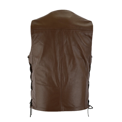 Brown Laced Side Toggle Closure Leather Vest