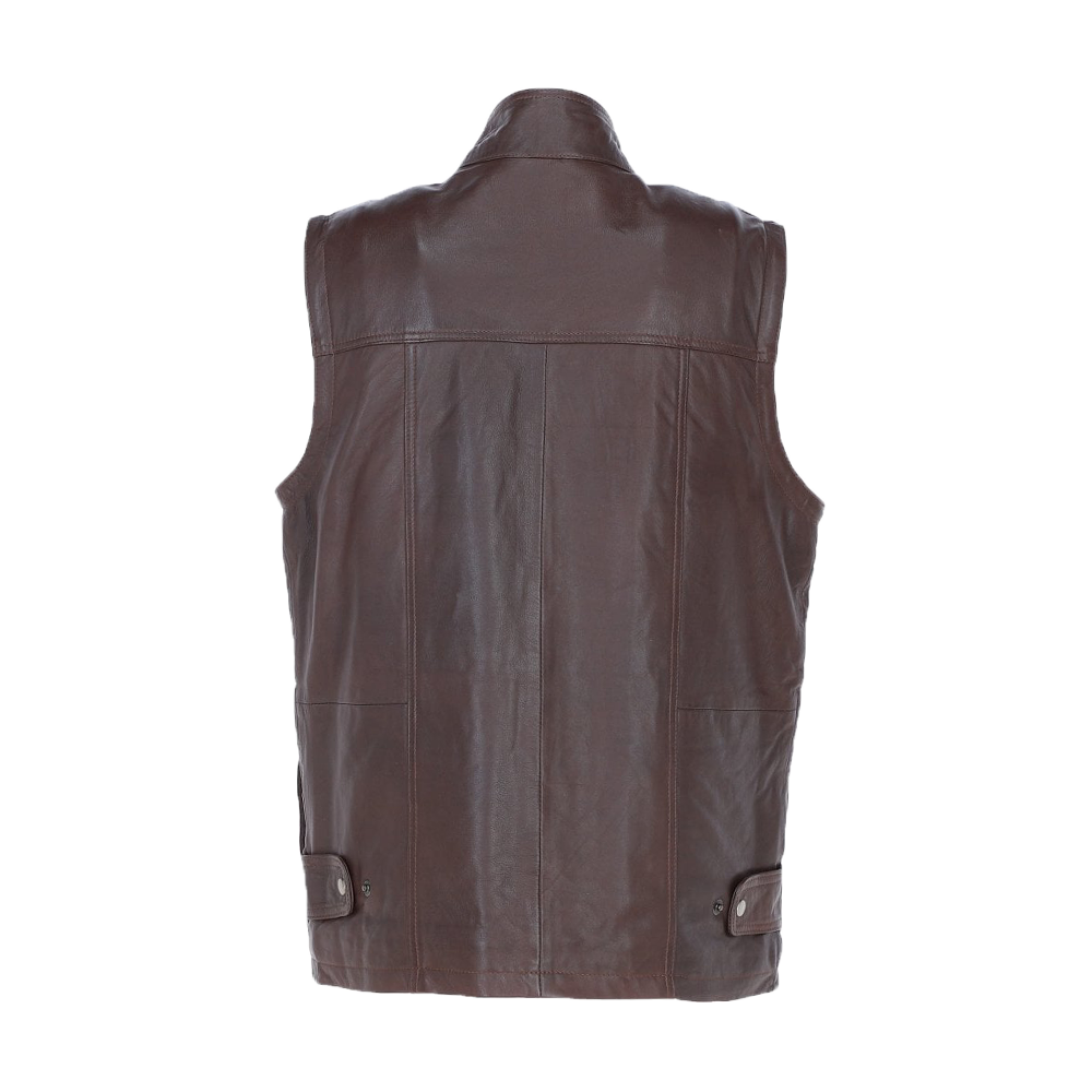 Premium Dark Brown Leather Utility Vest with Multiple Pockets