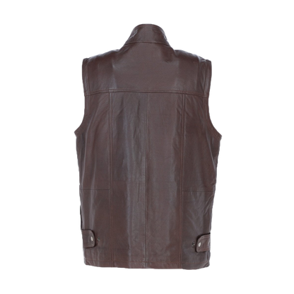 Premium Dark Brown Leather Utility Vest with Multiple Pockets