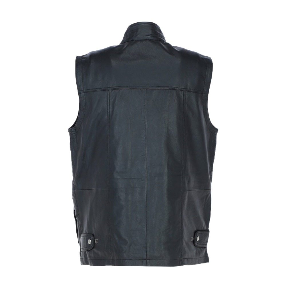 Premium Black Leather Utility Vest with Multiple Pockets