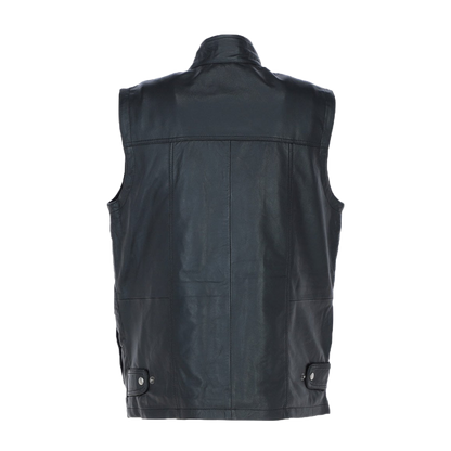 Premium Black Leather Utility Vest with Multiple Pockets