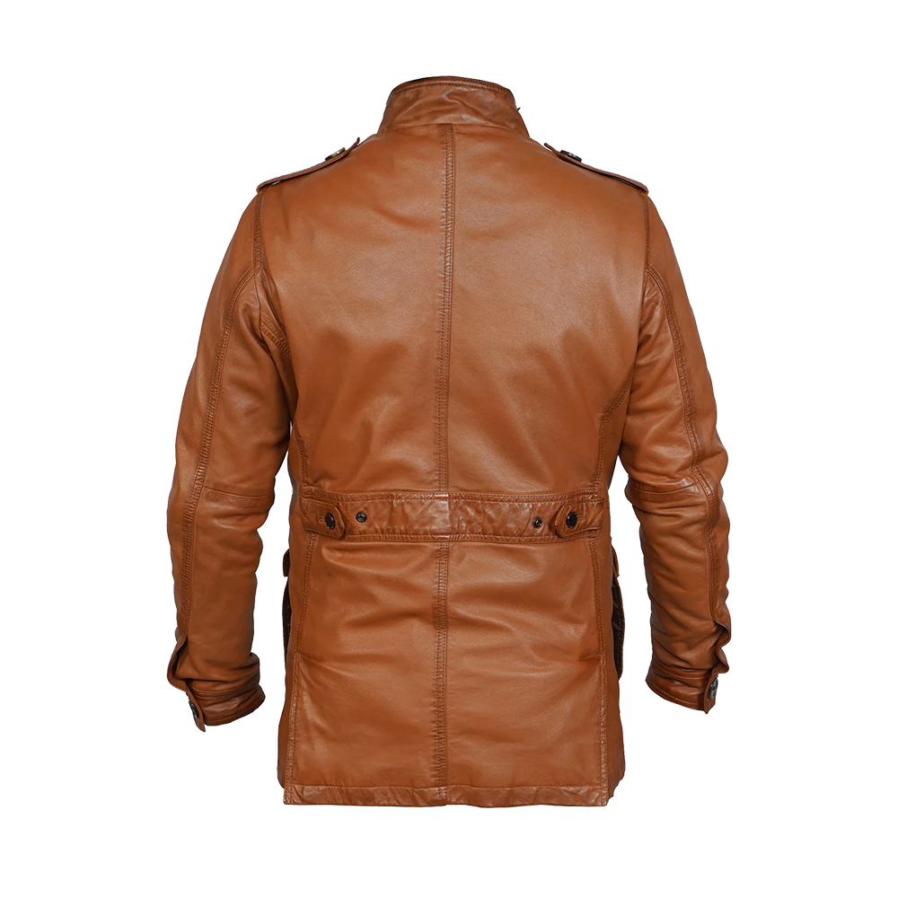 Premium Ginger Leather Stand Collar Explorer Jacket