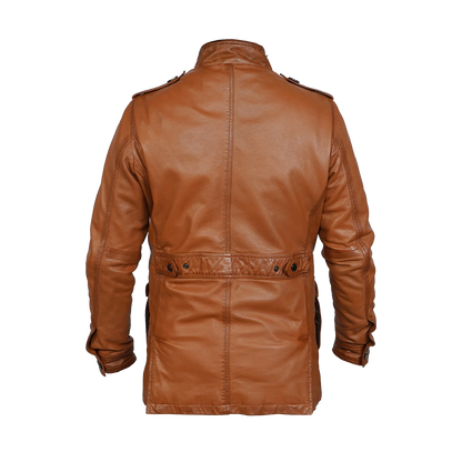 Premium Ginger Leather Stand Collar Explorer Jacket