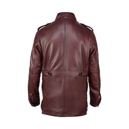 Premium Burgundy Leather Stand Collar Explorer Jacket