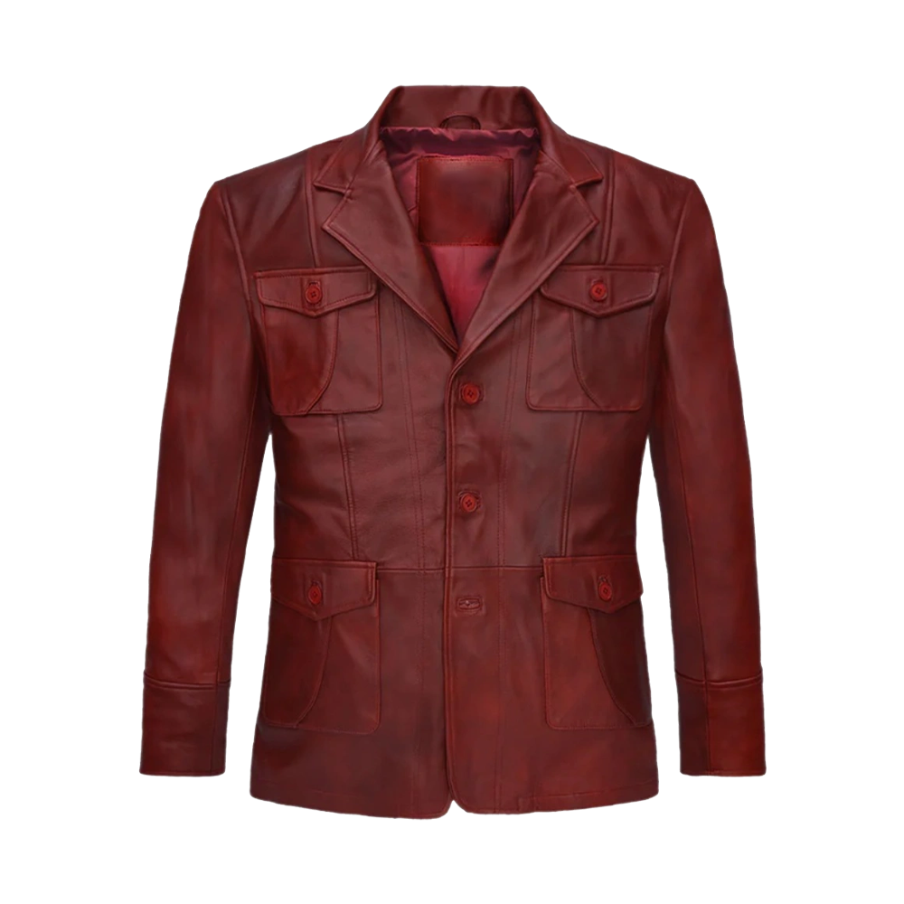 Cherry Red Distressed Leather Field Jacket