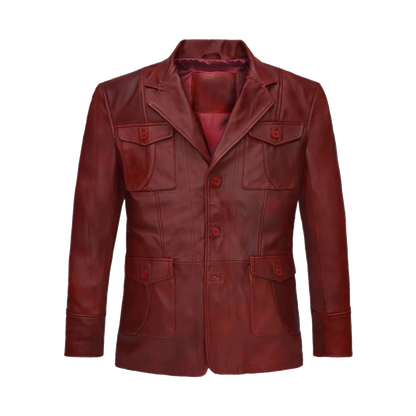 Cherry Red Distressed Leather Field Jacket