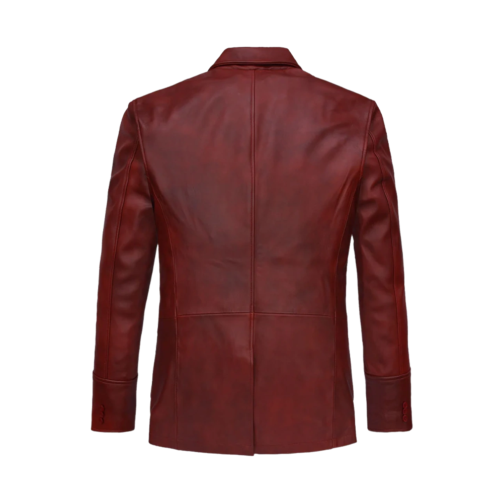 Cherry Red Distressed Leather Field Jacket