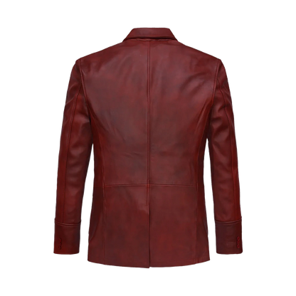 Cherry Red Distressed Leather Field Jacket