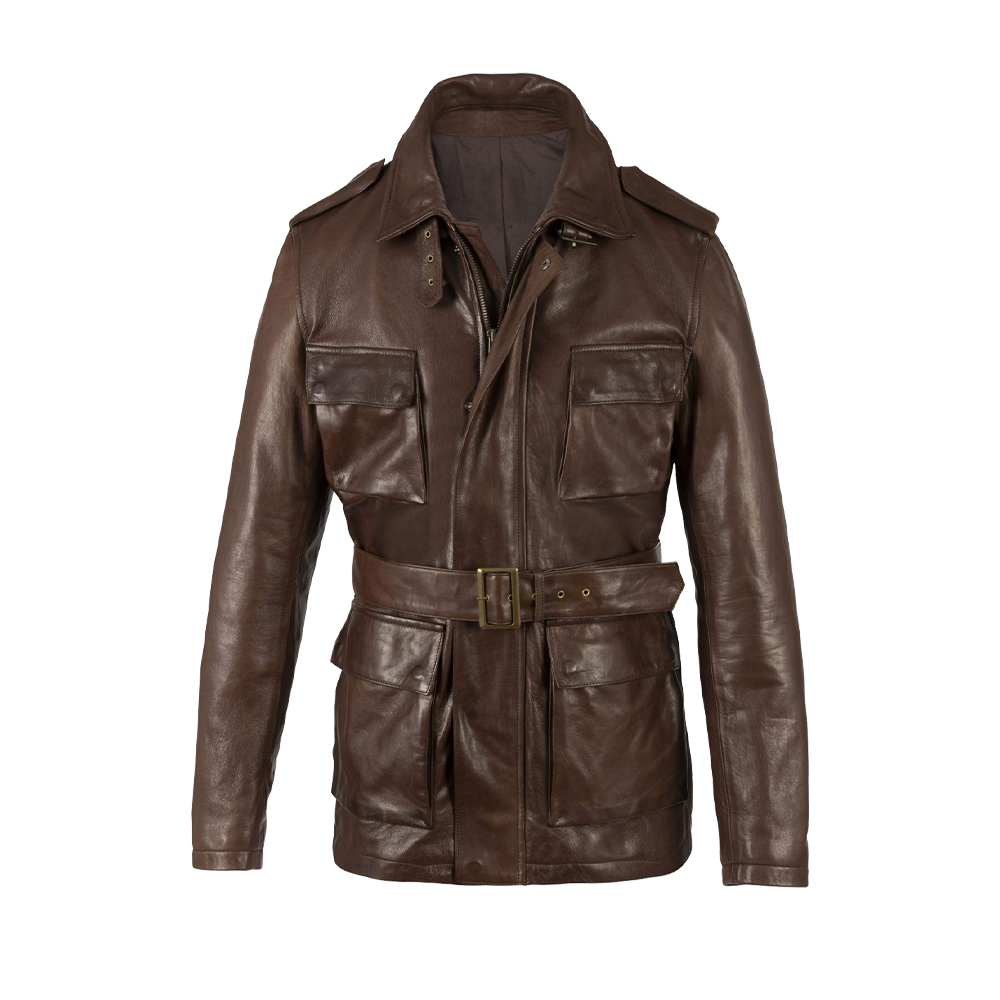 Traditional Leather Belted Hunter Safari Jacket
