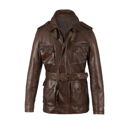 Traditional Leather Belted Hunter Safari Jacket