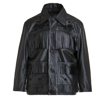 Black Leather Embroidered Floral Embellished Shacket