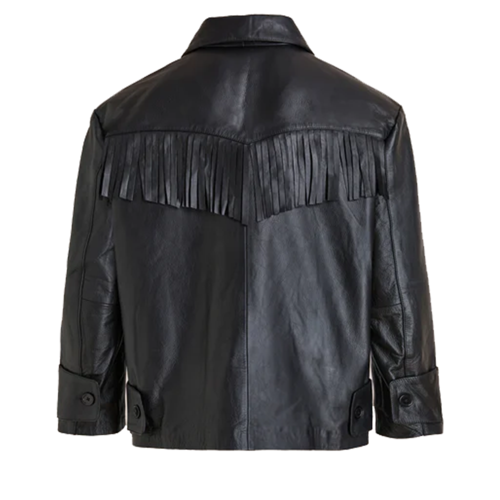 Black Leather Embroidered Floral Embellished Shacket