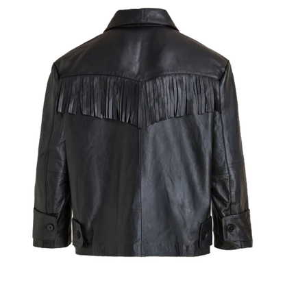 Black Leather Embroidered Floral Embellished Shacket