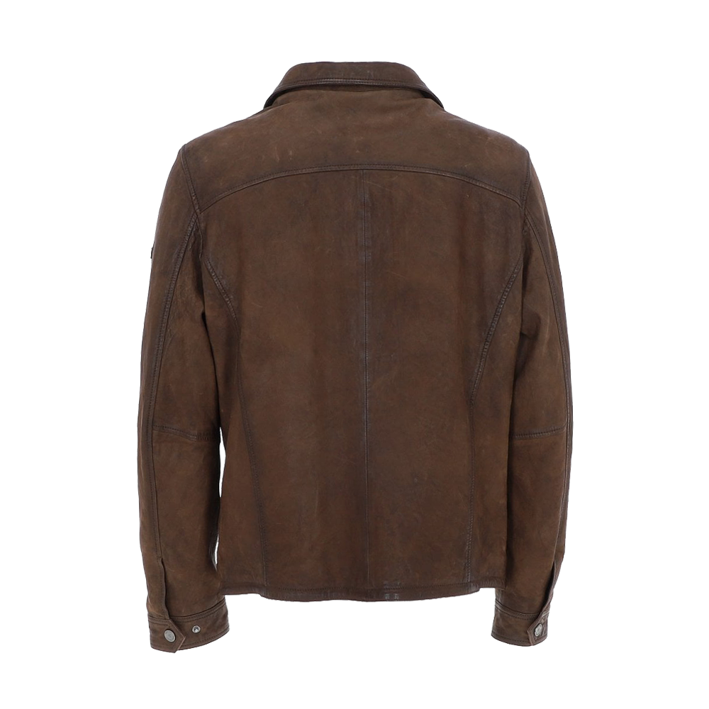 Regular Fit Earthy Brown Leather Shirt Jacket