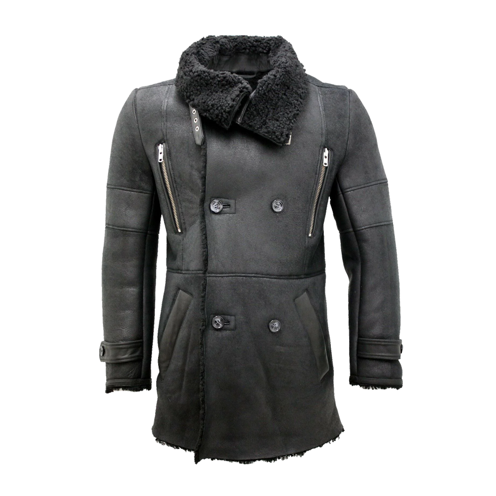 Double-Breasted Sheepskin Reefer Coat