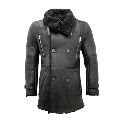 Double-Breasted Sheepskin Reefer Coat
