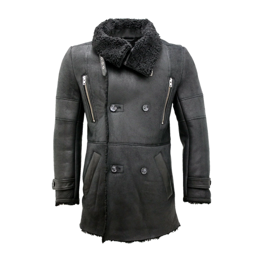 Double-Breasted Sheepskin Reefer Coat