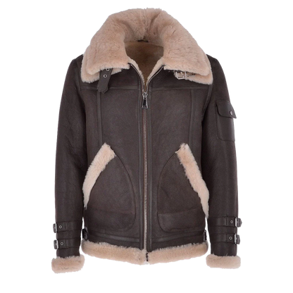 Frontier Dark Brown Double Buckle Shearling Jacket