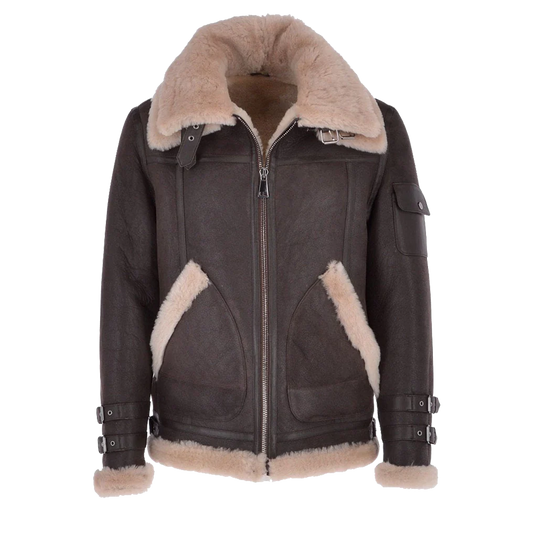 Frontier Dark Brown Double Buckle Shearling Jacket
