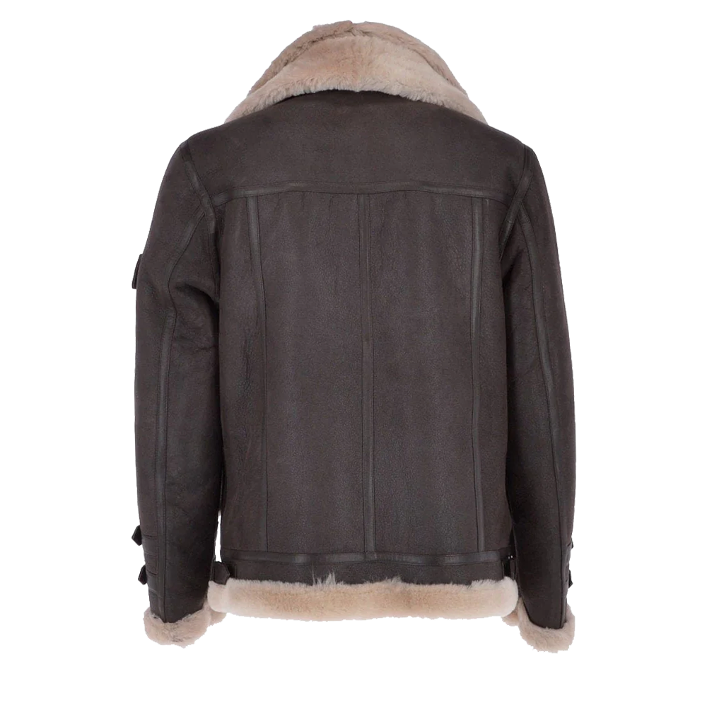 Frontier Dark Brown Double Buckle Shearling Jacket