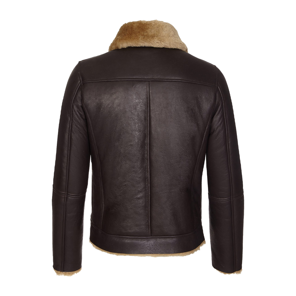 Dark Chocolate Leather Jacket With Tan Collar Shearling