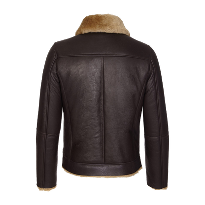 Dark Chocolate Leather Jacket With Tan Collar Shearling
