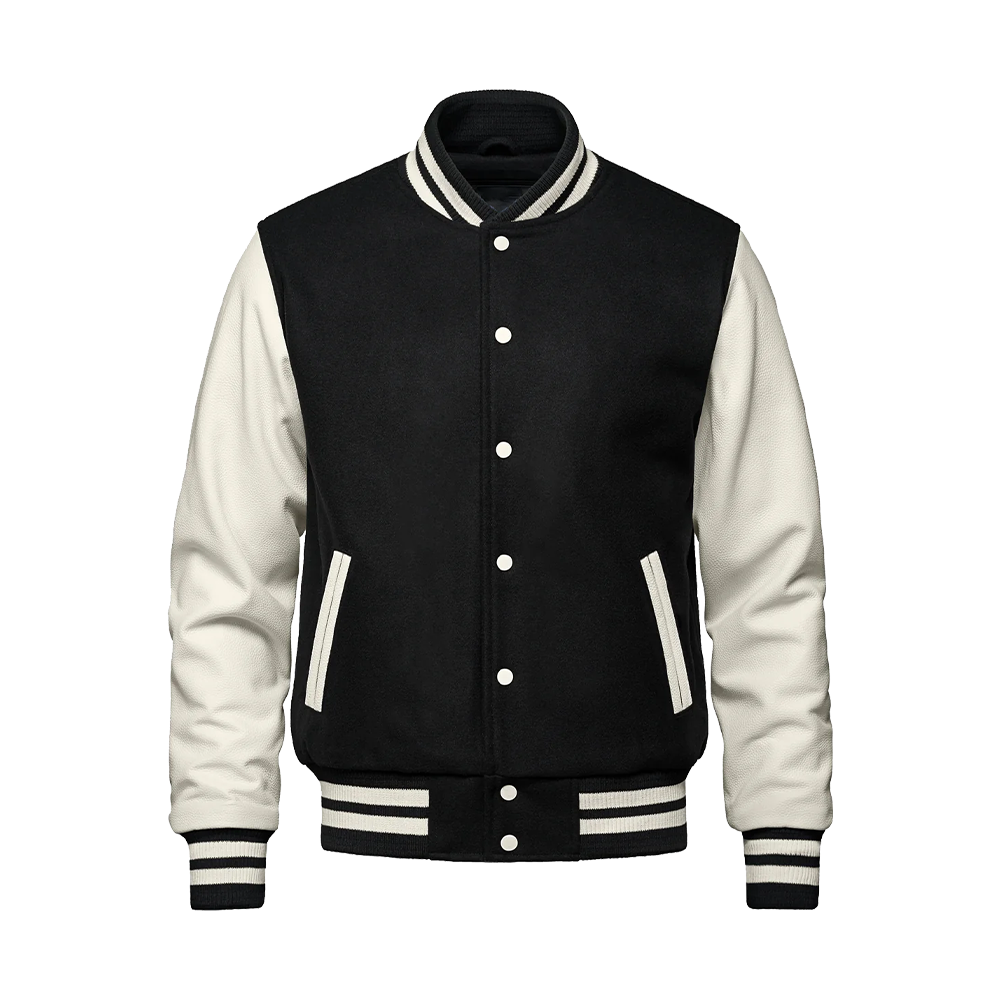 Premium Two Tone Stadium Jacket with Striped Knit Trim