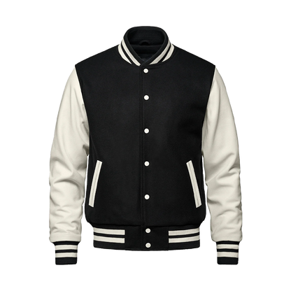 Premium Two Tone Stadium Jacket with Striped Knit Trim