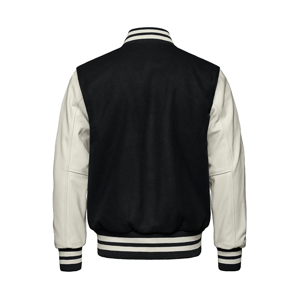 Premium Two Tone Stadium Jacket with Striped Knit Trim