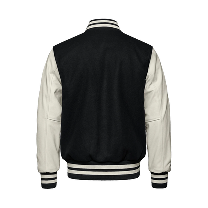 Premium Two Tone Stadium Jacket with Striped Knit Trim