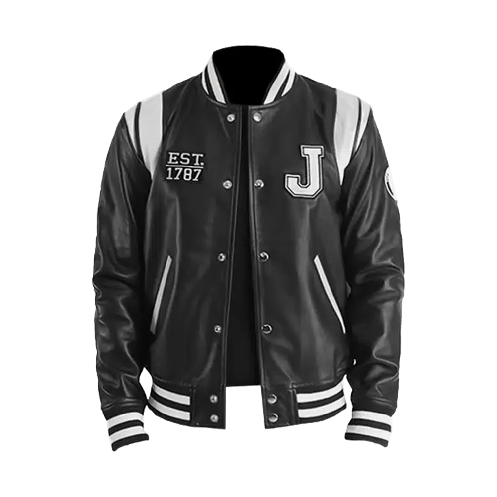 Varsity Legend Contrast Sleeve Leather Statement Jacket
