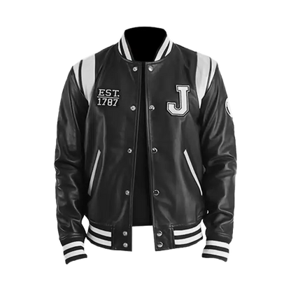 Varsity Legend Contrast Sleeve Leather Statement Jacket