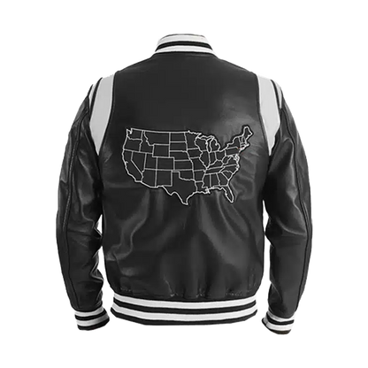 Varsity Legend Contrast Sleeve Leather Statement Jacket