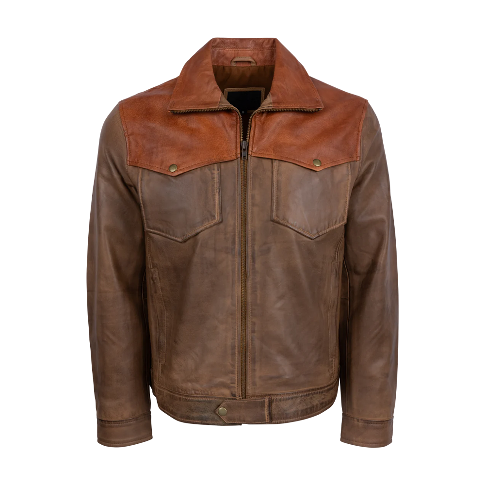 Two-Tone Western Style Leather Jacket